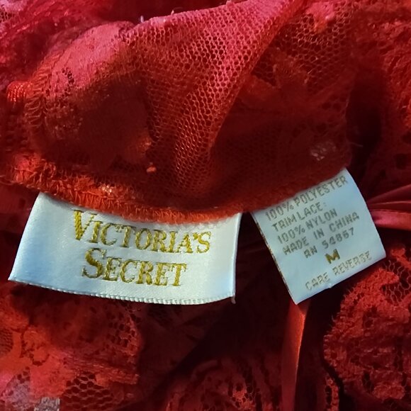 1980's-90's Victoria's Secret Gold Label Valentine Red Net Lace Teddy Lingerie - Picture 5 of 10